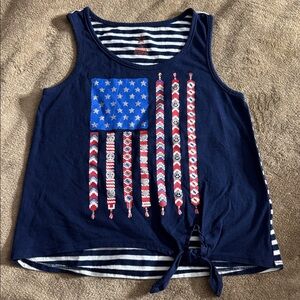 Navy and White Tank Top with Patriotic Friendship Bracelet Flag and Waist Tie
